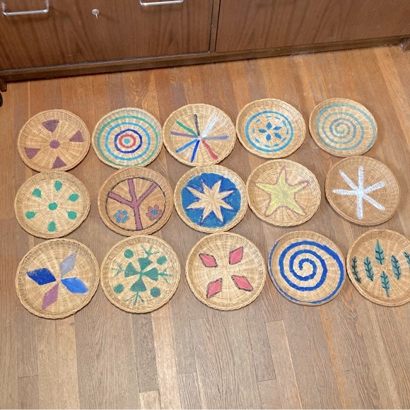 Boho Bohemian Wall Decor Wicker Plates 9.75" Diameter each Set of 3 - Picture 3 of 10